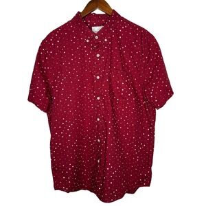 American Eagle Mens Button Down Shirt Short Sleeve Red‎ Diamond Print Sz XL